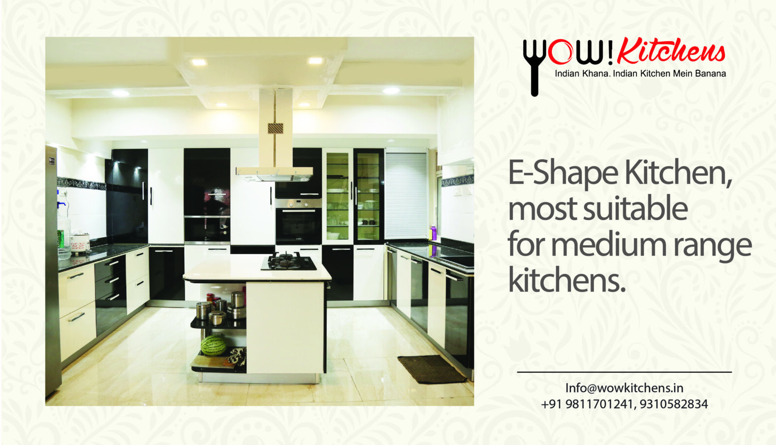 E-Shape Kitchen, Most Suitable for Medium Range Kitchens